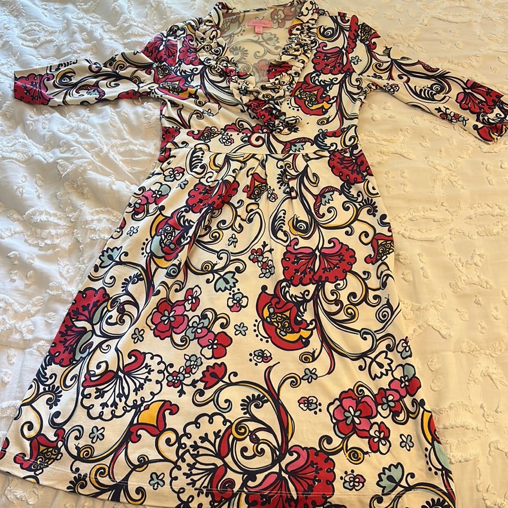 Lilly Pulitzer Knit Floral Dress with Ruffle Collar